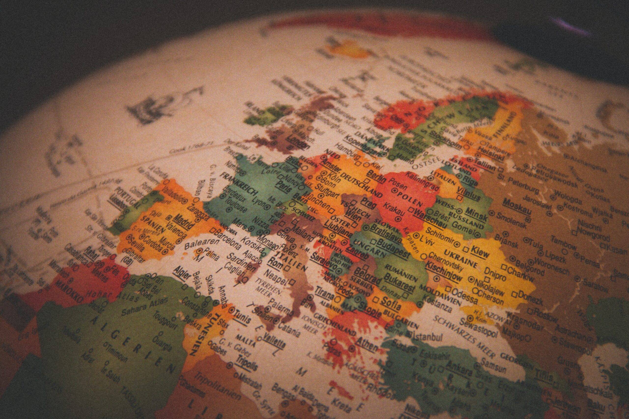 a globe with the map of europe showing