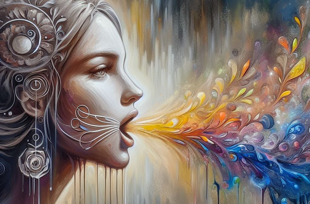 Artistic drawing of sound leaving woman's mouth